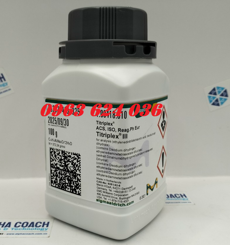 Hóa chất Titriplex III for analysis (ethylenedinitrilotetraacetic acid, disodium salt dihydrate) ACS,ISO,Reag Ph Eur CAS No 6381-92-6